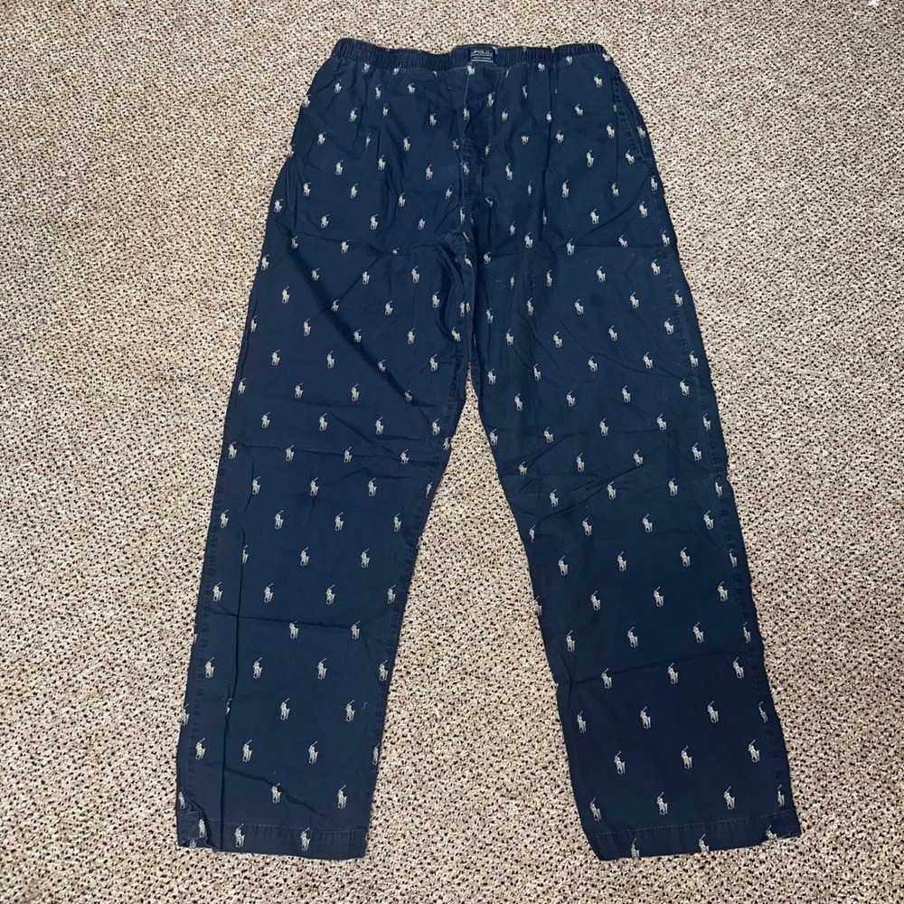 Polo‎ Ralph Lauren Mens Navy Blue All Over Pony Print Pajama Sleep Pants Large